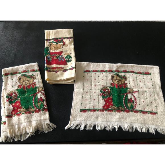 Royal Terry Christmas Towel Hand Dish Kitchen Bears (set Unbranded) 3 Total VTG - Picture 1 of 4